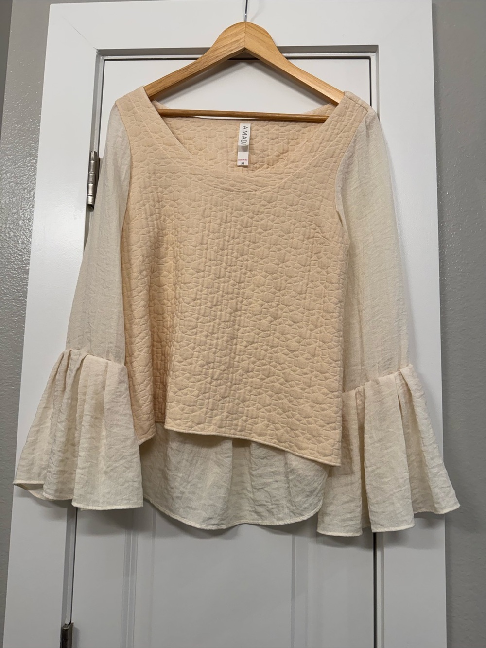 Amadi Cream Layered Bell-Sleeve Blouse